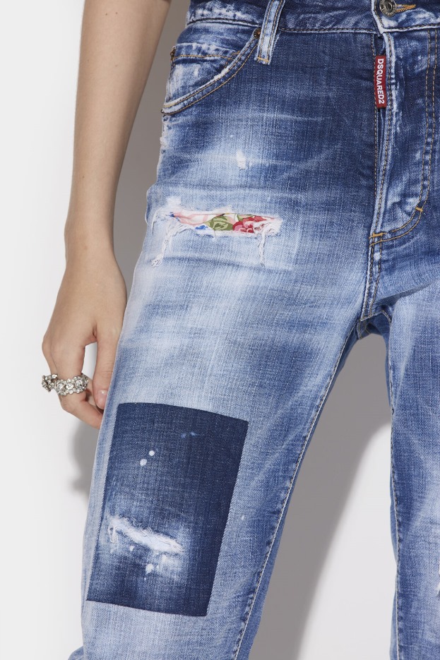 Dsquared2 | D2 Style Medium Dark Knee&Leg Patch Wash Boston Jeans