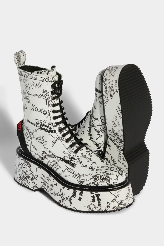 Dsquared2 | D2 Style BLACK Scribbles Combat Ankle Boots D2