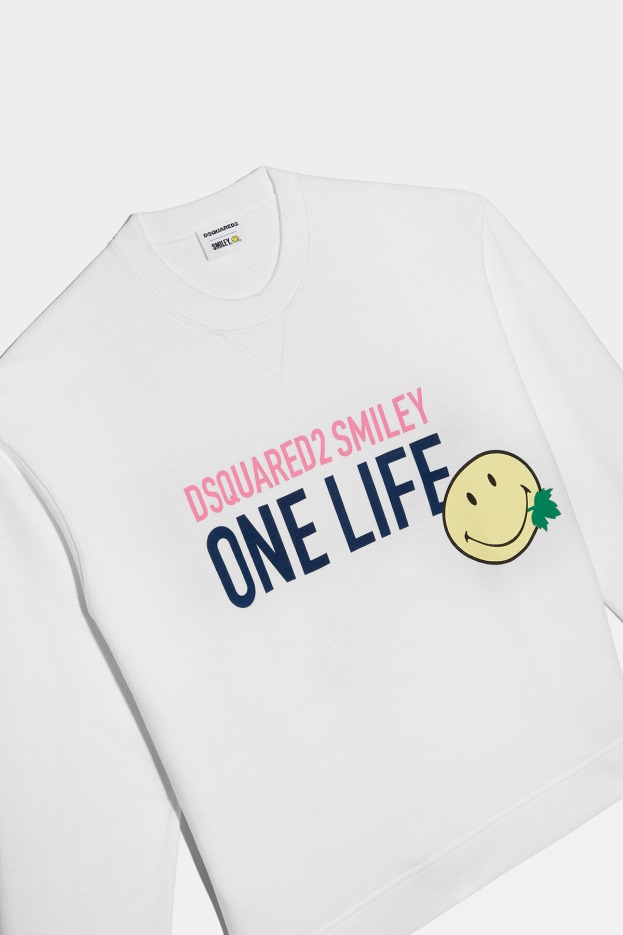 Dsquared2 | D2 Style WHITE/PINK Smiley Organic Cotton Cool Fit Sweatshirt D2 WHITE