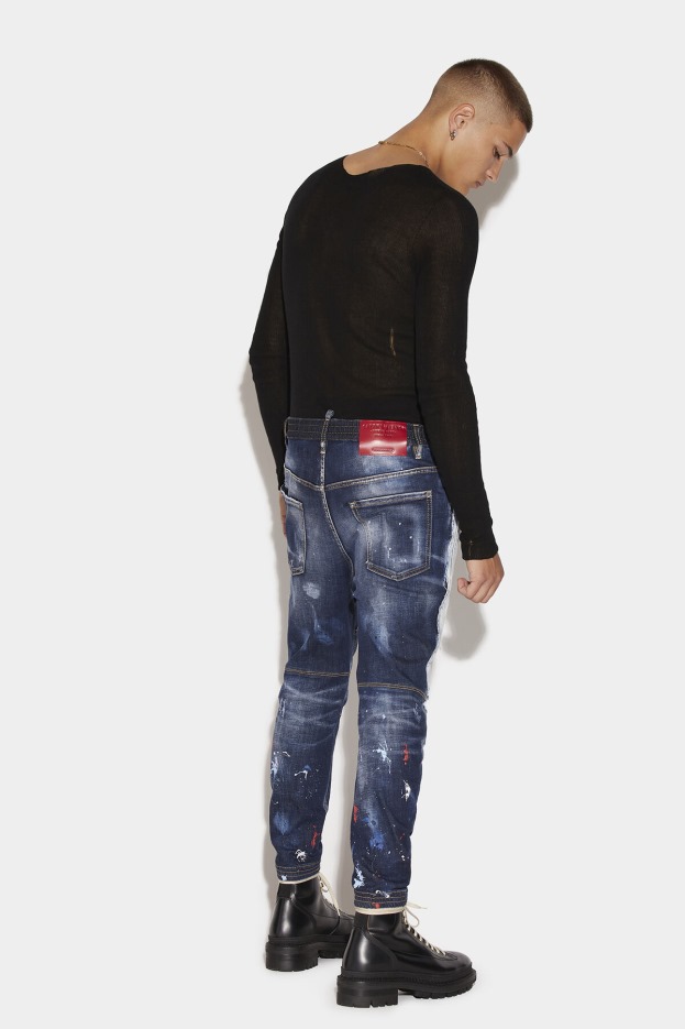 Dsquared2 | D2 Style Dark Splatter&Light White Paint Wash Elastic Combat Jeans